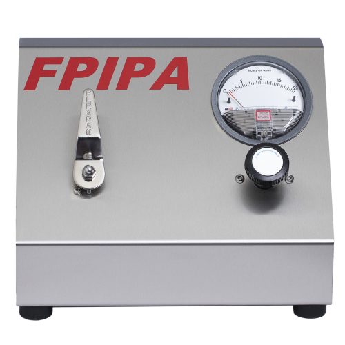 FPIPA internal pressurization add-on with inches-of-water gauge and regulator for ASTM F2096 testing of porous and Tyvek medical packaging